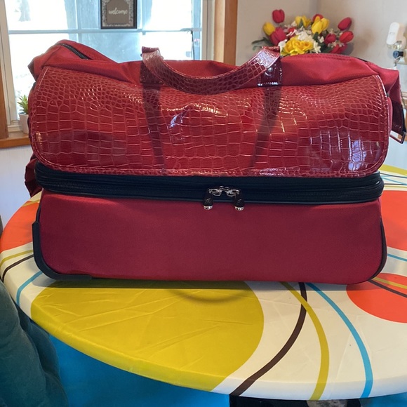 Joy Mangano Bags Joy Mangano Red Croco Embossed Expandable Rolling